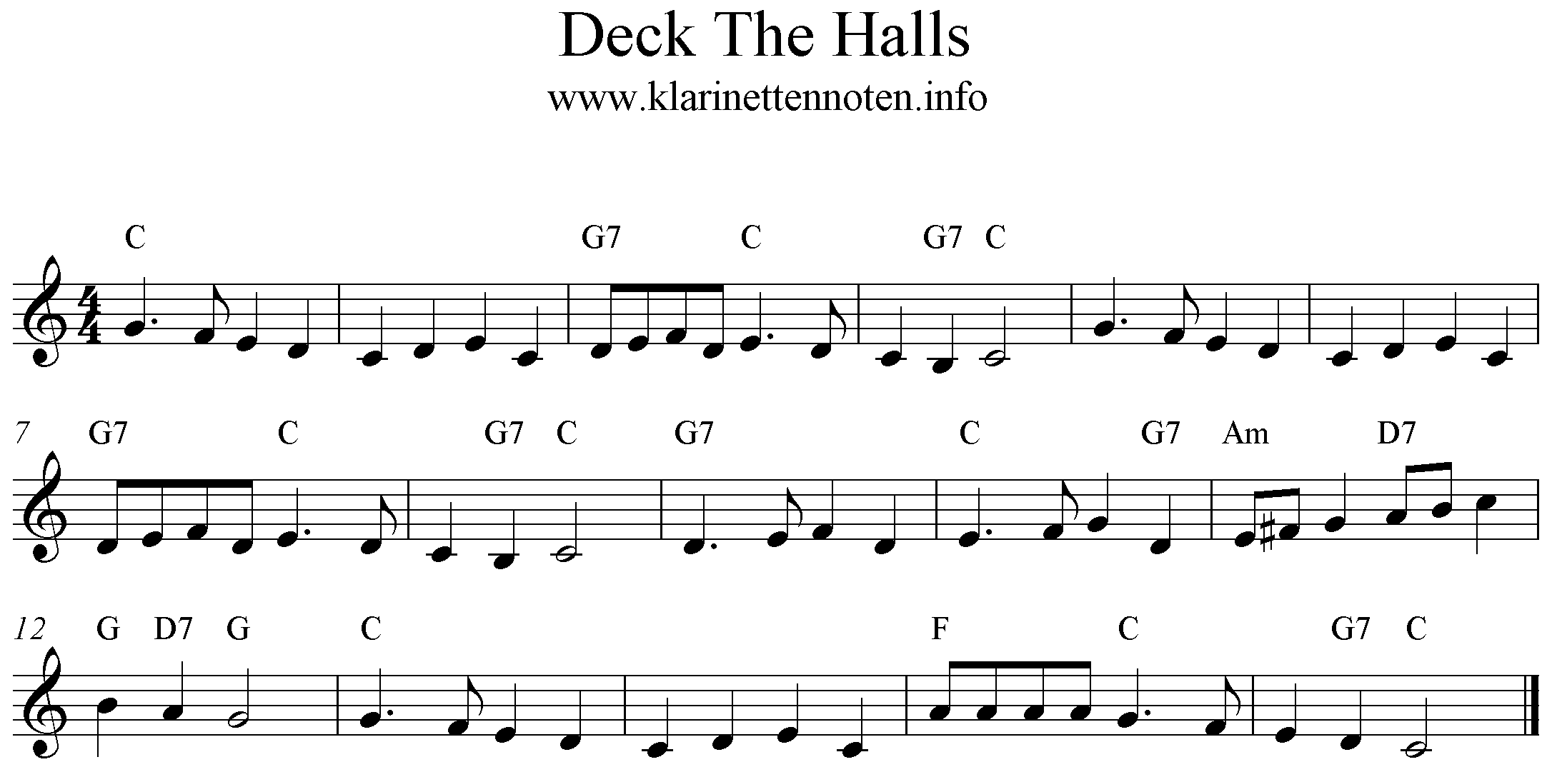 Noten, Trompete, Klarinette, Deck The Halls